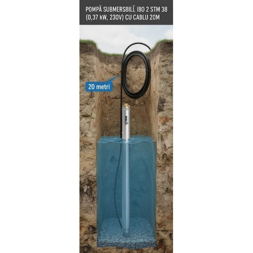 Pompă Submersibilă Antinisip 2" IBO 2 STM 38 (0,37 kW, 230V) cu Cablu 20m - Soluția Ideală pentru Puțuri Înguste