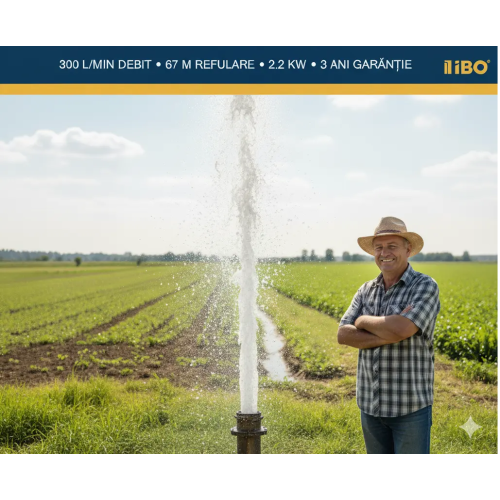 Pompă Submersibilă Profesională IBO IPRO 12-030S (2.2 kW, 230V) - Debit EXTREM 300L/min, Refulare 67m - Garanție 3 Ani!