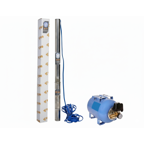 Set Hidrofor Complet IBO RSN 350-110 - Pompă Submersibilă 3", Rezistentă la Nisip + Vas 50L